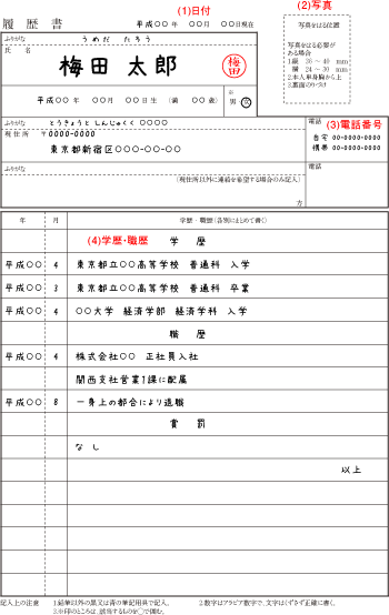 履歴書表面1〜4